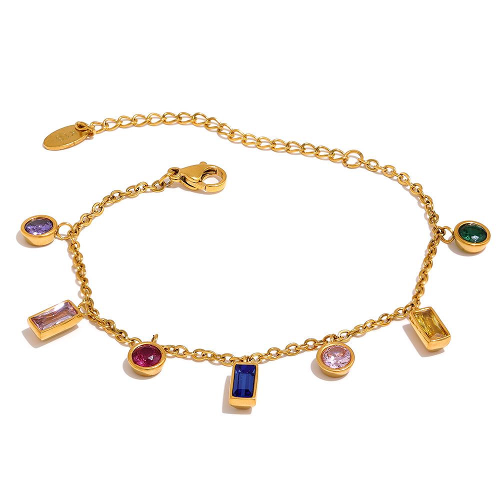

Yhpup Luxury Bling Colorful Cubic Zirconia Chain Necklace Bracelet CZ Waterproof Stainless Steel Jewelry Exquisite Set Women