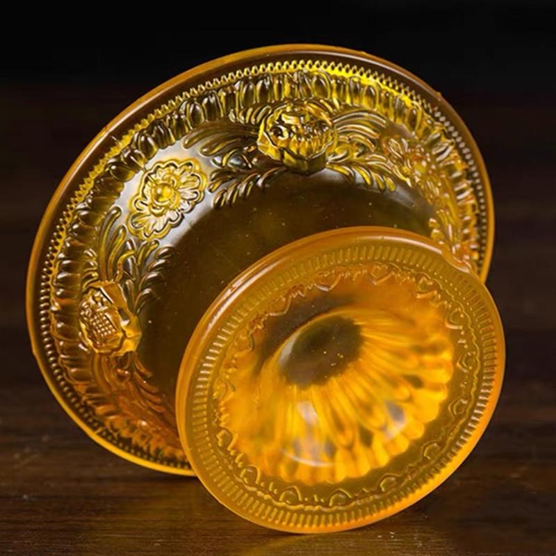 Buddhist Guardian Tray Cup Furnishing Glass Handicraft Embossed Tibetan Interior Buddhism Holy Water Plate Home Gift Decorative