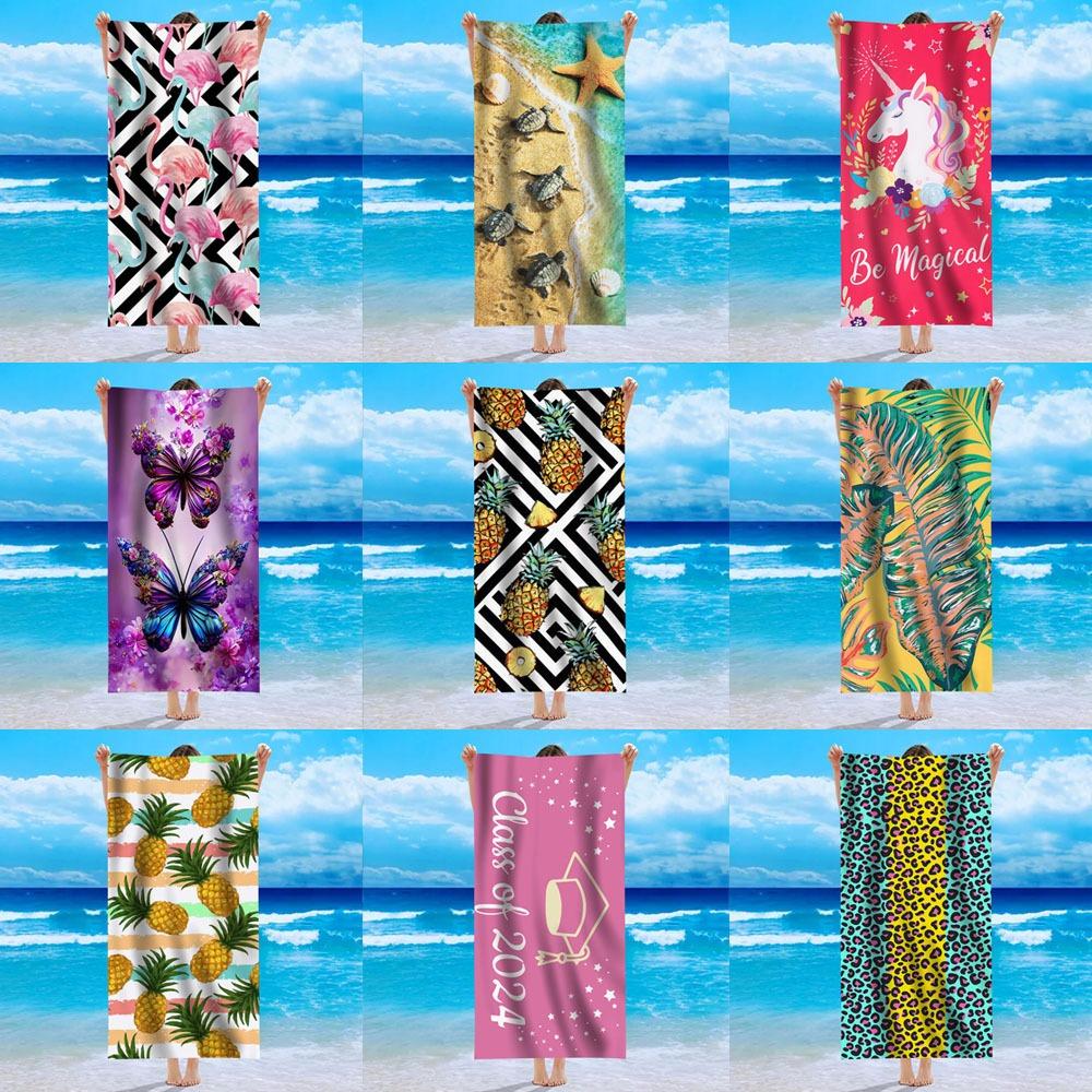 Mehrfarbiges Polyester-Strandtuch Flamingo Einhorn Ananas Bedrucktes Badetuch Schnelltrocknend Sandfrei für Sommer Pool Urlaub