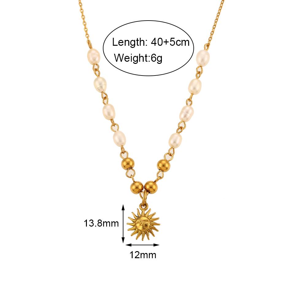 

MamacitaSlay Natural Freshwater Pearls Gold Plated 316L Stainless Steel Beads Sun Necklaces Tranish Free Jewelry for Women Girls 40cm золотий
