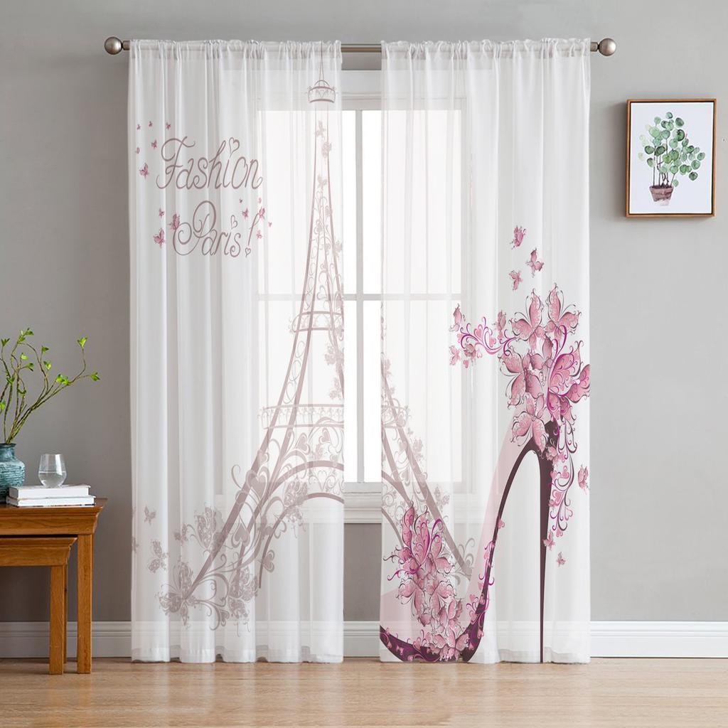 High Heels Diamond Shiny Tulle Curtains For Living Room Bedroom Voile Curtain Home Decoration Sheer Balcony Door Curtain