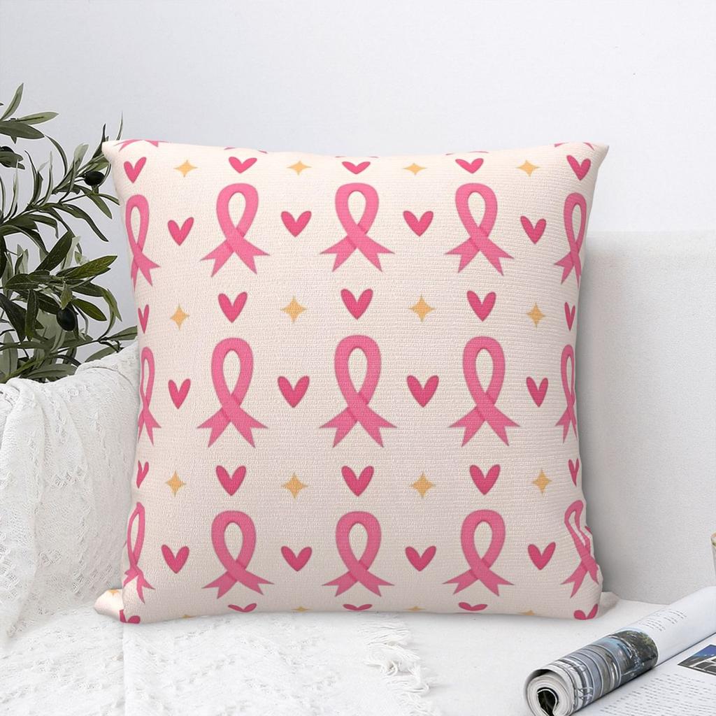 Breast Cancer Awareness Month Square Pillow Cases Ribbon Cushion Covers Creative Zipper Decorative Pillowcover for Home 18