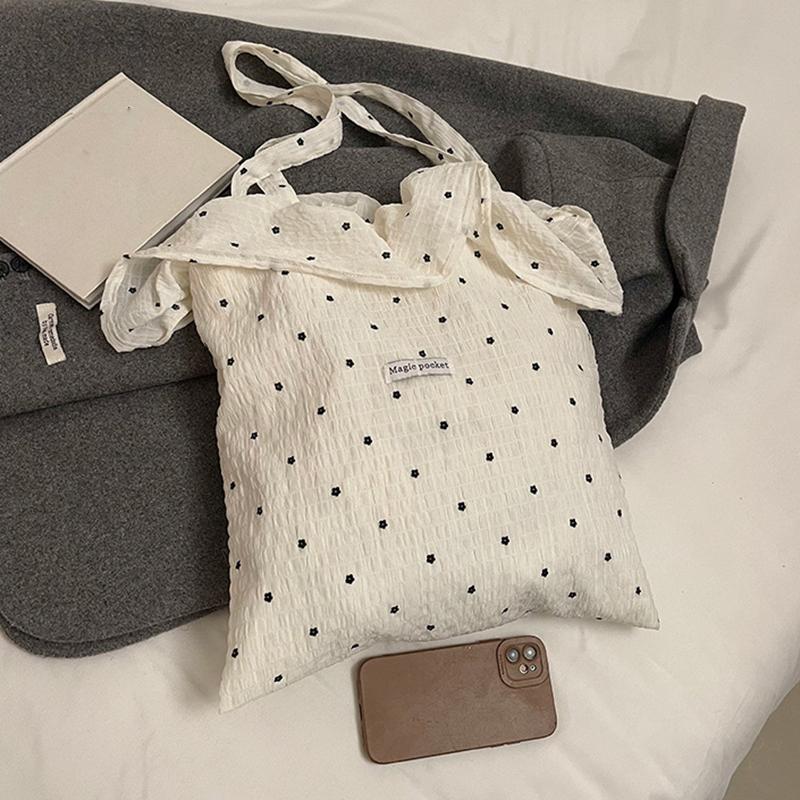 All-match Wave Point Chiffon Shoulder Bag Large Capacity Fairy Mesh Handbag Commuting Bag Korean Style Tote Bag Women KTY