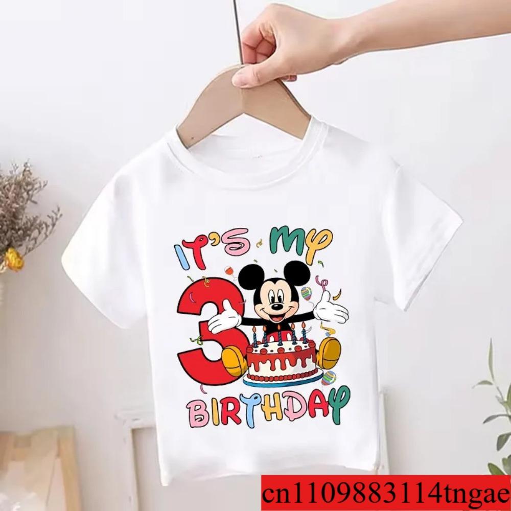 Mickey Mouse Child Birthday Clothes Girl Boy Number T Shirt Cartoon Print Kids Tee Baby Top Summer Infant Cute Short Sleeve Gift