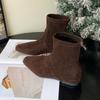 2025 Autumn and Winter New Square Head Short Boots Women's Shoes Versatile Flat Bottom Thin Boots Suede Flat Heel Martin Boots Single Boots