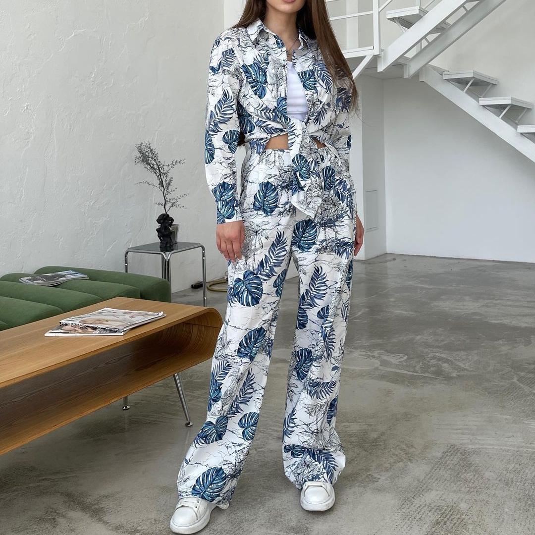 

GMXIA Fashion Print Oversized Loose-fitting Top, High-waisted Wide-leg Pants, Women s Casual Set XXL