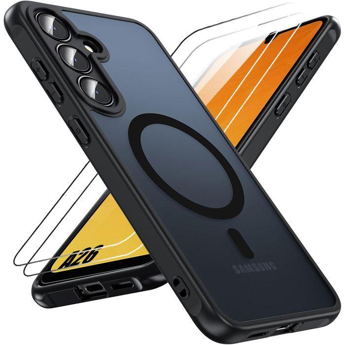 Coque de protection - BOOLING - Samsung Galaxy A26 5G - Noir - Anneau Magnétique - 2 Verres Trempés