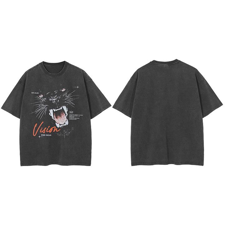 

Hip Hop TShirt Streetwear Wild Animal Graphic T Shirt Men Retro Vintage Washed Black Tshirt Cotton Unisex Tops Tees Dope M