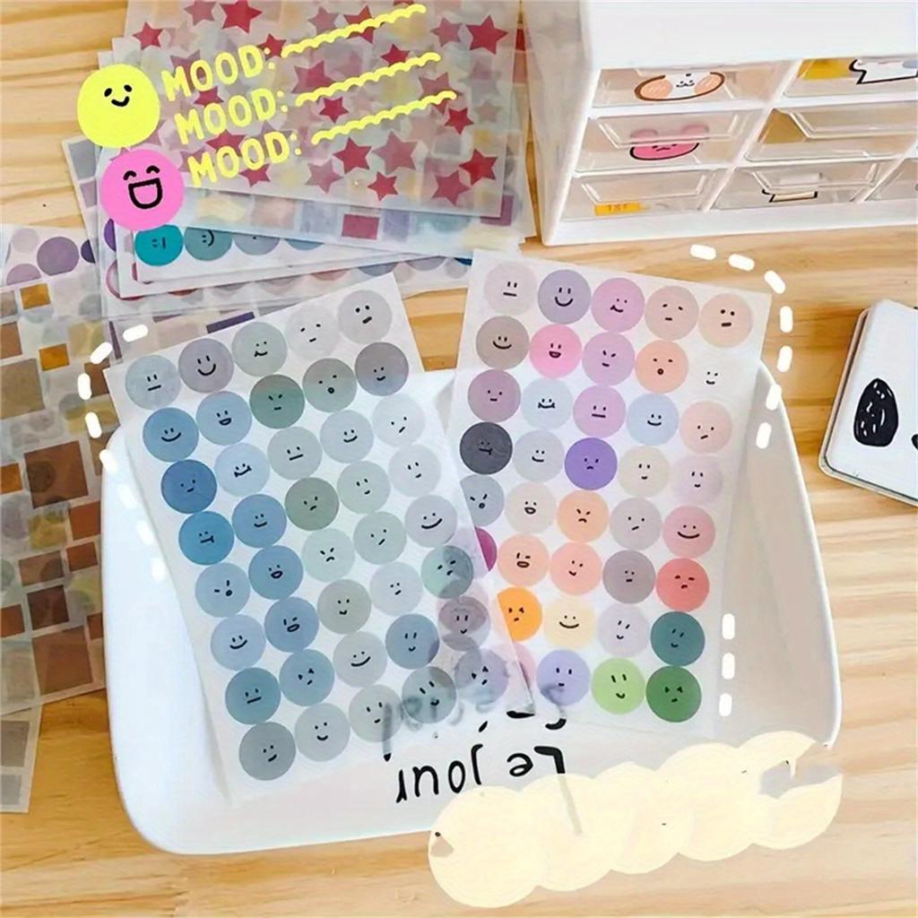 6 Sheets, Cute Expression Cartoon Doodle Cup Round Sticker, Multicolor Smile Face Gift Decoration Hand Account Sticker, Korean