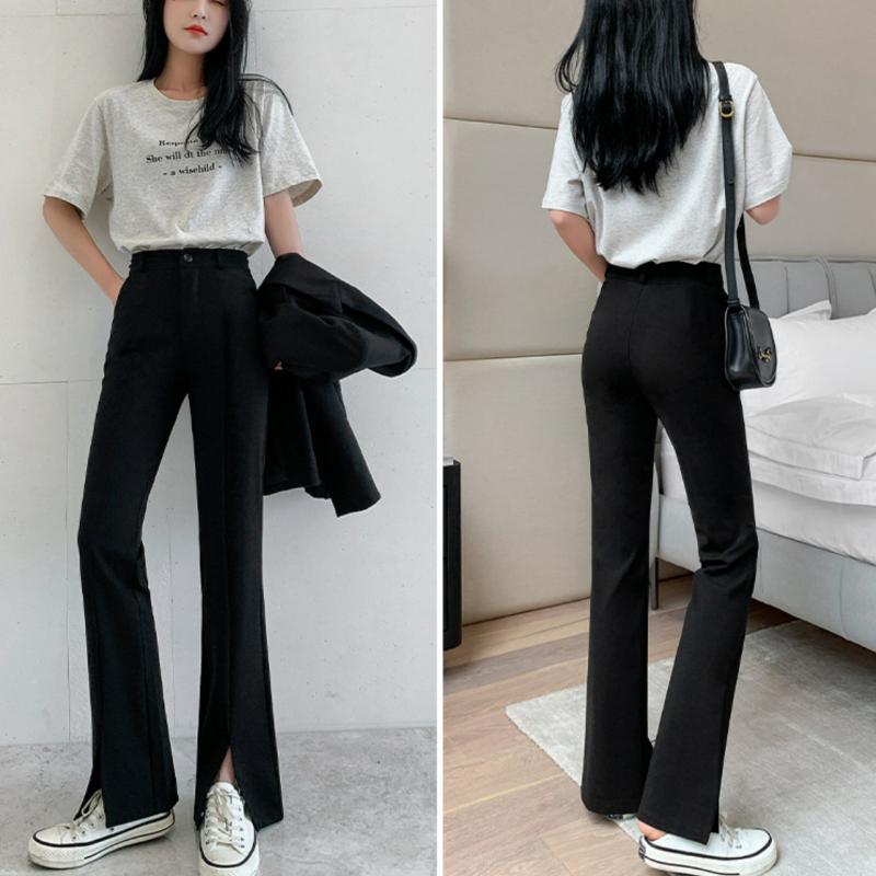 VANGULL Women's Spring and Summer Drape Cotton Casual Pants High Waist Slit Flared Pants