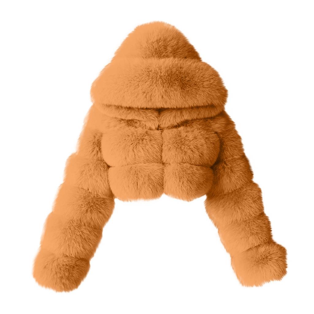 Kurtka damska modna, jednokolorowa, z długim rękawem i kapturem, pluszowa