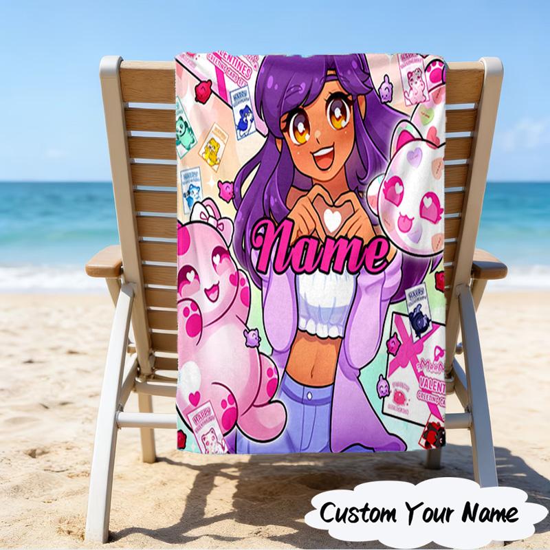 1PC Custom Name Beach Towel Fantasy Friends Aph-mau World Beach Towel, Suitable for Camping, Travel, Beach Accessories, Super Absorbent, Family Gift
