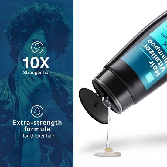 Ustraa Hair Vitalizer Shampoo - 250ml - Dermatologically Tested, With Biotin, Caffeine, Omega 3 & Omega 6, 10x Stronger Hair