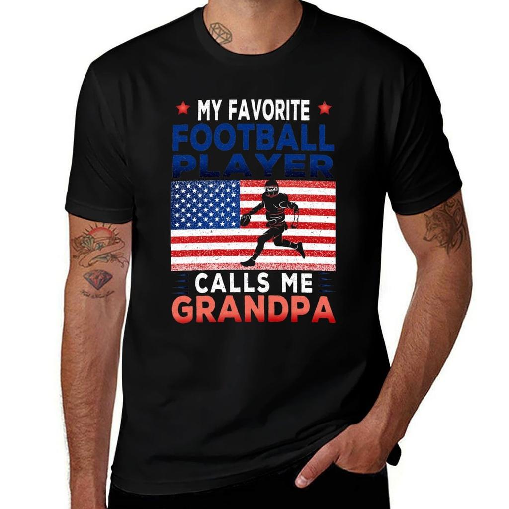 My Favorite Football Player Calls Me Grandpa Grandson Grandpa Gift Tshirt Breathable Lightweight Summer Top