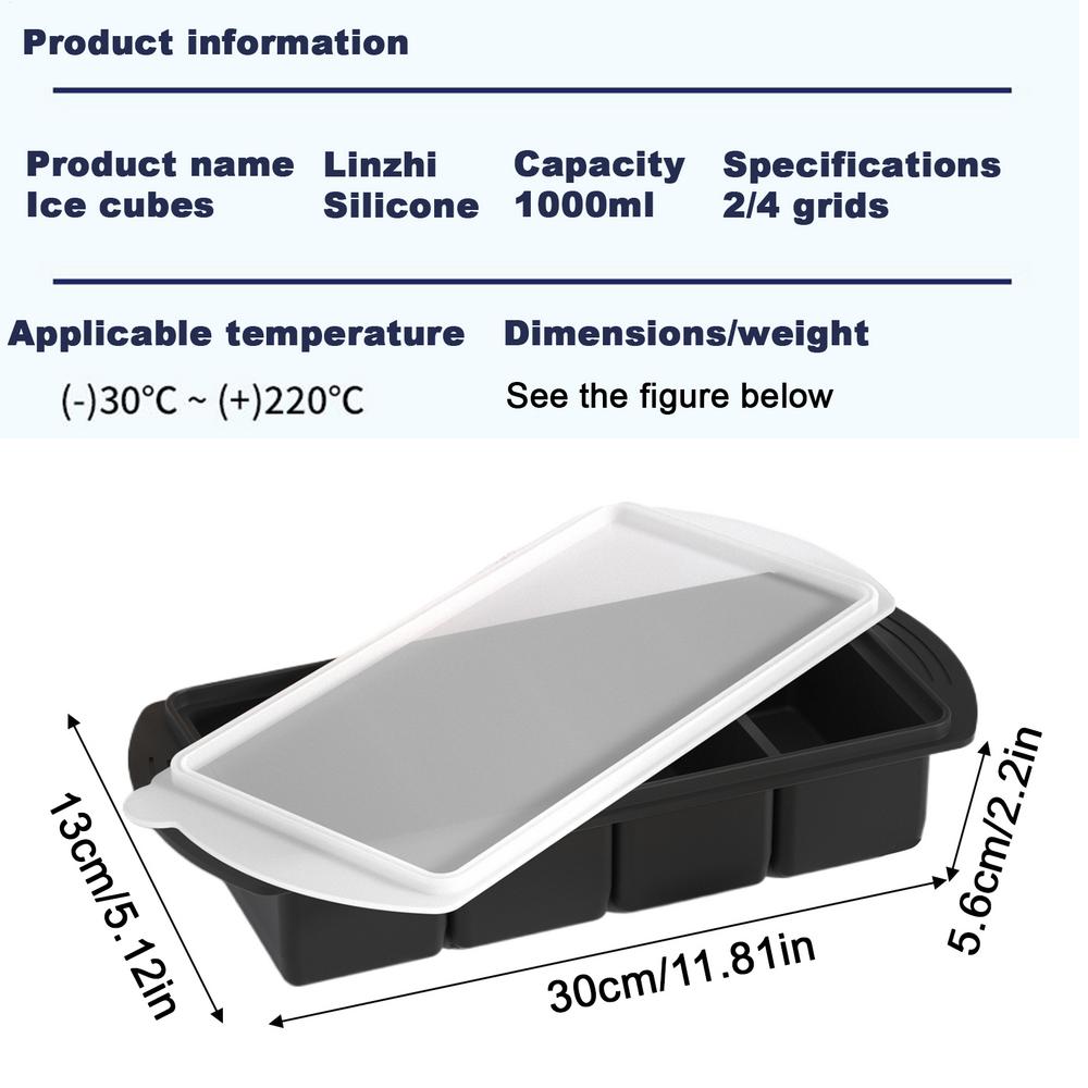 4 Cubes Giant Storage For Food Meal Sauce With Lid Silicone Freezer Trays Extra Large Soup Ice Tray Food Freezing Mold