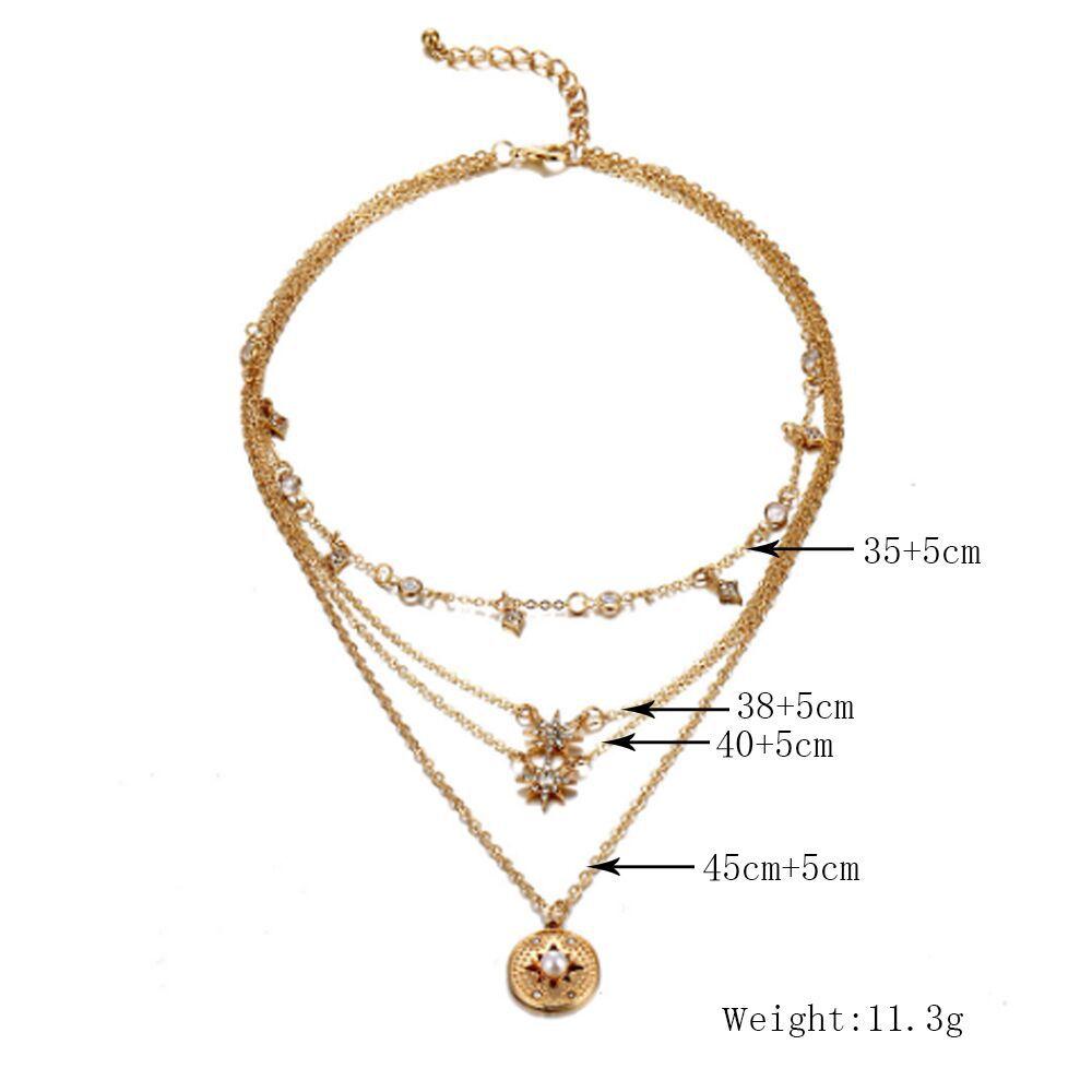 Bohemian fashion European and American trends Full of diamonds Star inlaid pearls Multi-layer necklace Collarbone chain Women