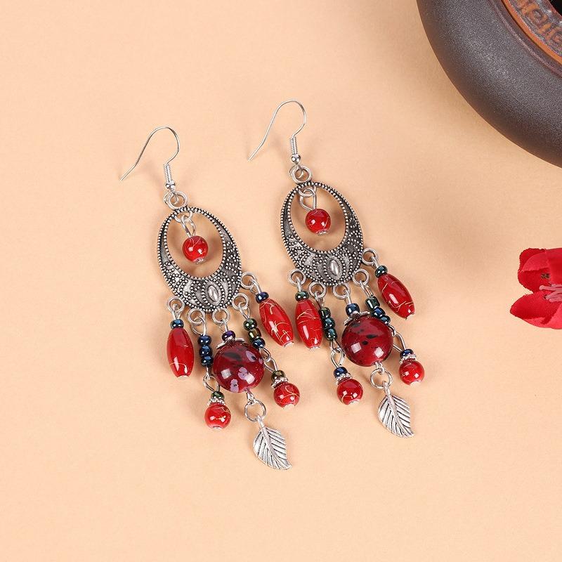 

Винтажный зеленый халцедон лоб экзотический богемный лобная цепочка серьги с бахромой головной убор женщины