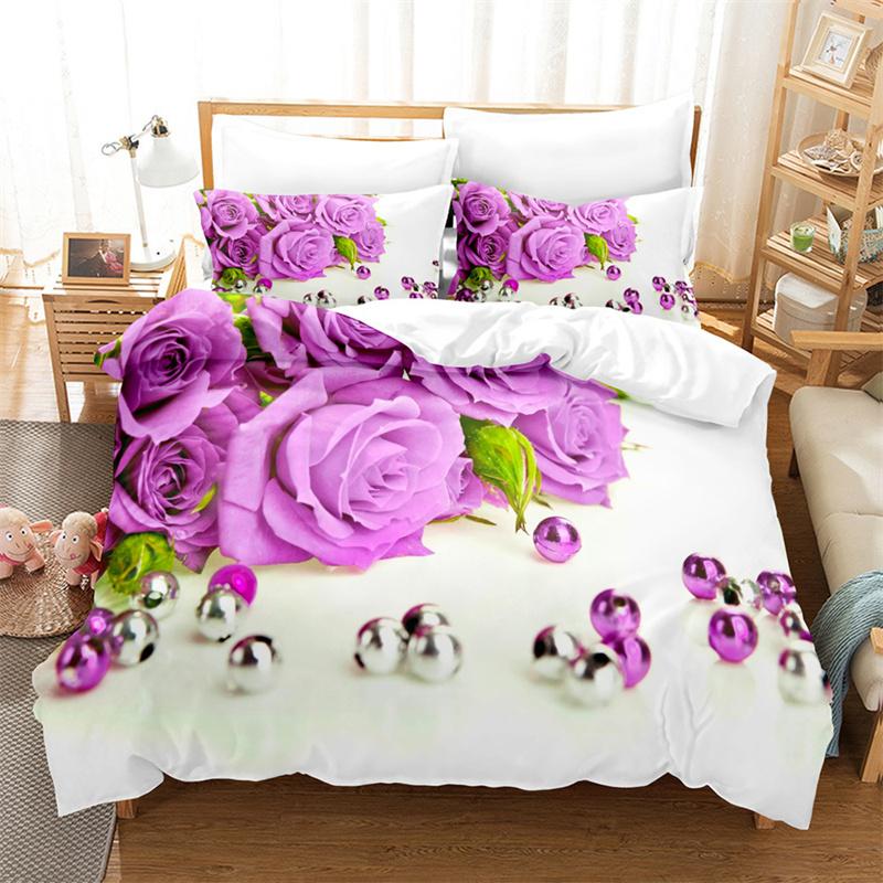 Comforter Purple Flower Double Bed 200X200 Thin Floral Bedding Set 3Pcs 2Pcs With Single 220X240