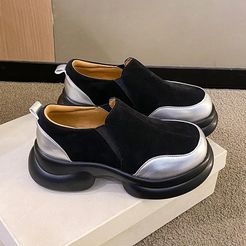 Fashion Muffin Thick Bottom Round Head Mid-mouth Color Matching Fashion All Comfortable Non-slip Breathable Casual Women's Single Shoes