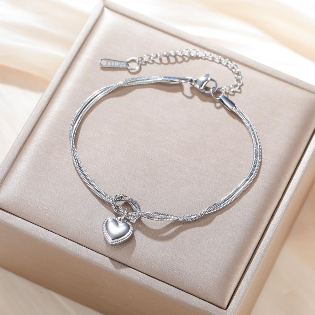 Trendy Heart Charm Women's Bracelet Stainless Steel Love Knot Snake Chain Bracelet Girls Birthday Mother's Day Gift 2026 New