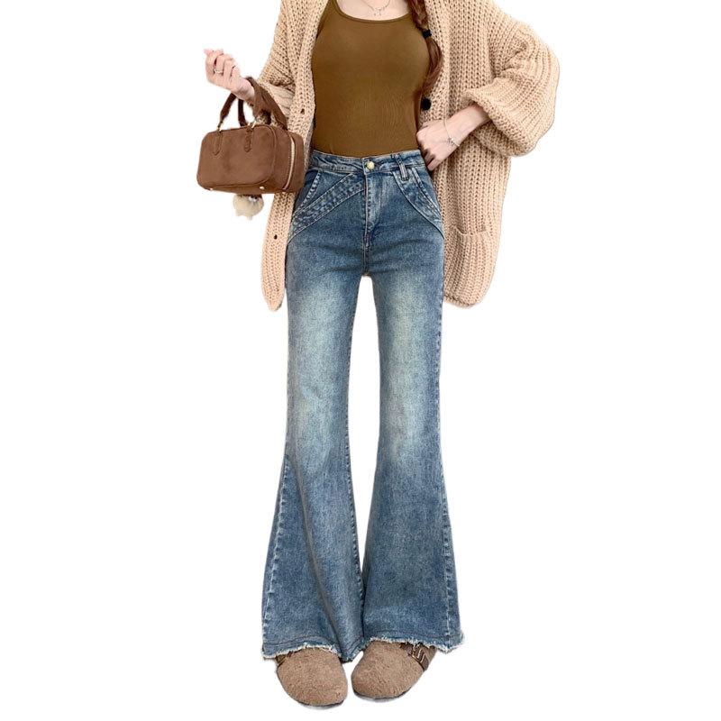 Micro Schlagjeans für Damen Herbst Amerikanisches Design Übergröße Niedrige Taille Jeans