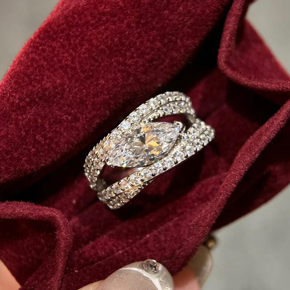 Luxuriöse künstliche Marquise-Schliff Moissanit Ringe 925 Silberbeschichtet für Damen Zertifizierter Diamant Ehering Geschenk Feiner Schmuck