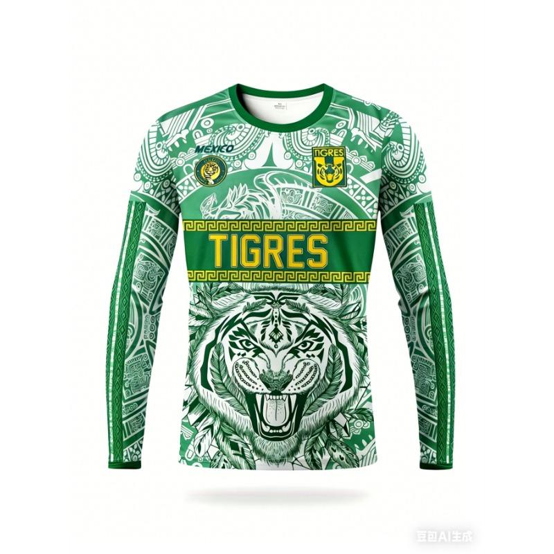Mexican Aztec Men's Soccer Long-Sleeve Jersey Crew Neck Comfortable Sports Top for Competition, Training, Fitness, and Outdoors