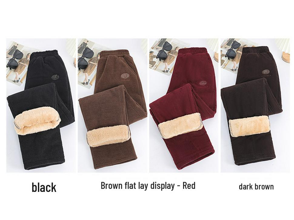 Plus Size Winter Velvet Pants for Middle-Aged Women - Warm, Loose, Casual Fit