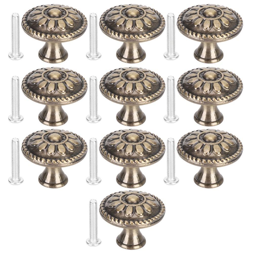10 Set Simple Design Zinc Alloy Office Handle Solid Round 31*27mm Door Pulls Vintage Antique Brass Cabinet Handle Home Decor