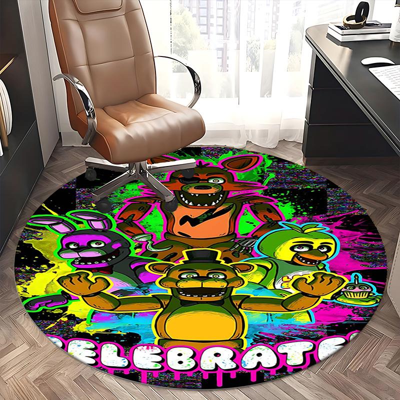 Five Nights at Freddy's,FNAF Stuhlmatte Runder Teppich-Büroteppich, Maschinenwaschbar, Rutschfest, Geeignet für Wohnzimmer, Schlafzimmer, Eingangsbereiche,