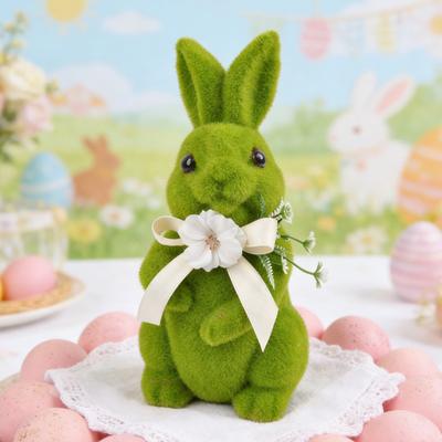Ornement Lapin Décoration de Pâques avec Mousse Artificielle Cœur en Résine Étanche Résistant aux UV Extérieur Pièce Maîtresse de Printemps