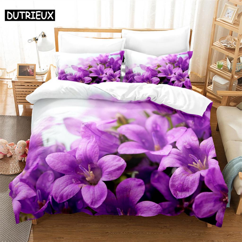 Purple Flower Duvet Cover Set Double Bed 200x200 Thin Floral Bedding Set 3PCS 2PCS with Pillowcase Single Quilt Cover 220x240