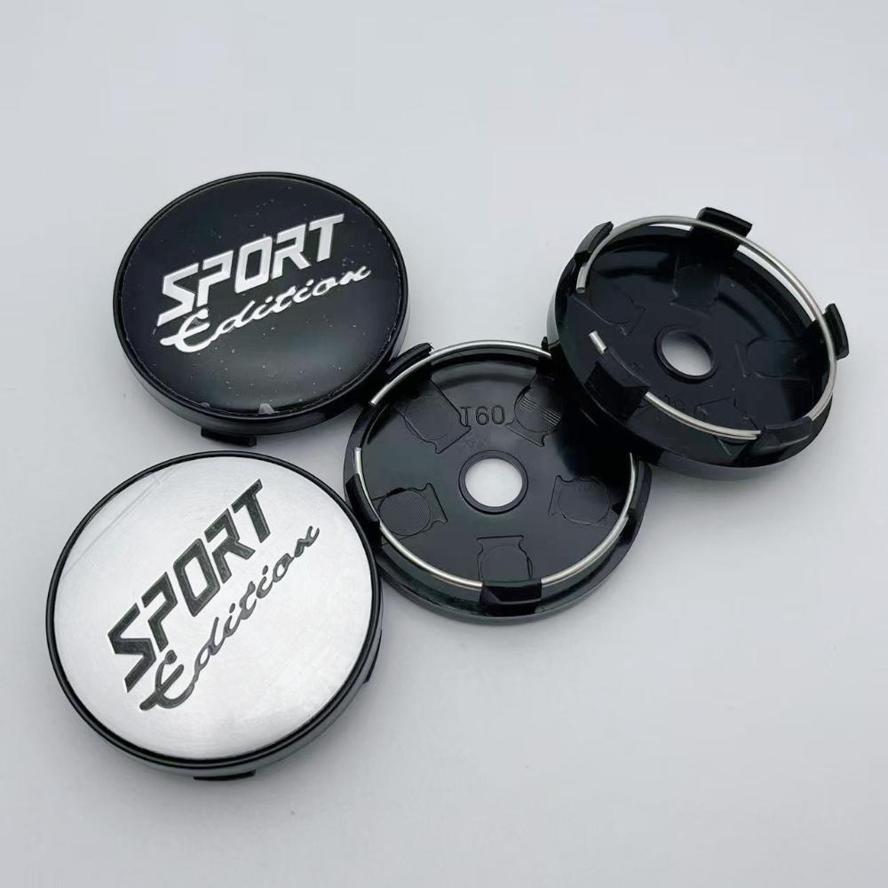 4pcs 60MM Sport Logo Emblem Car Wheel Center Caps Car Accessories for Wheel Hub Centre Cover Auto Rim Hubcaps Black/Silver Cap