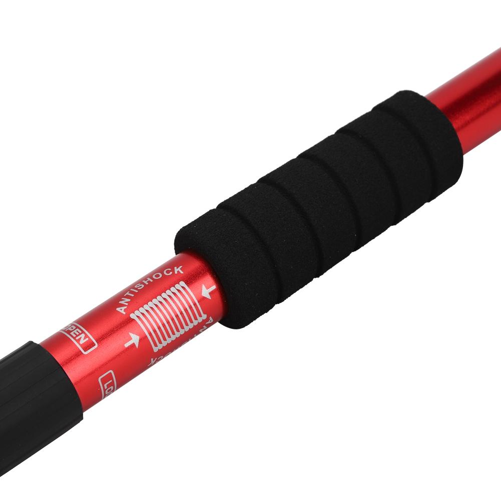Outdoor Aluminium Alloy 4-Sections Suspension Straight Handle Pole Walking Stick Alpenstock for Climbing Camping