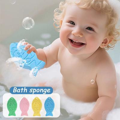 1/4Pcs Exfoliating Bath Sponge 3D Ultra Soft Body Scrubber Sponge Fish Shape Dead Skin Remover Reusable Bath Scrubber with Lanyard