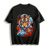 Chinese Style Tiger Wave Floral Print Cool Casual Crewneck T-shirt Pure Cotton T-shirt