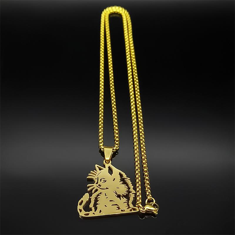 Siamesisches Kätzchen Katzen Anhänger Halskette Für Frauen Männer Edelstahl Gold Silber Farbe Hohl Kätzchen Tierliebhaber Kette Schmuck