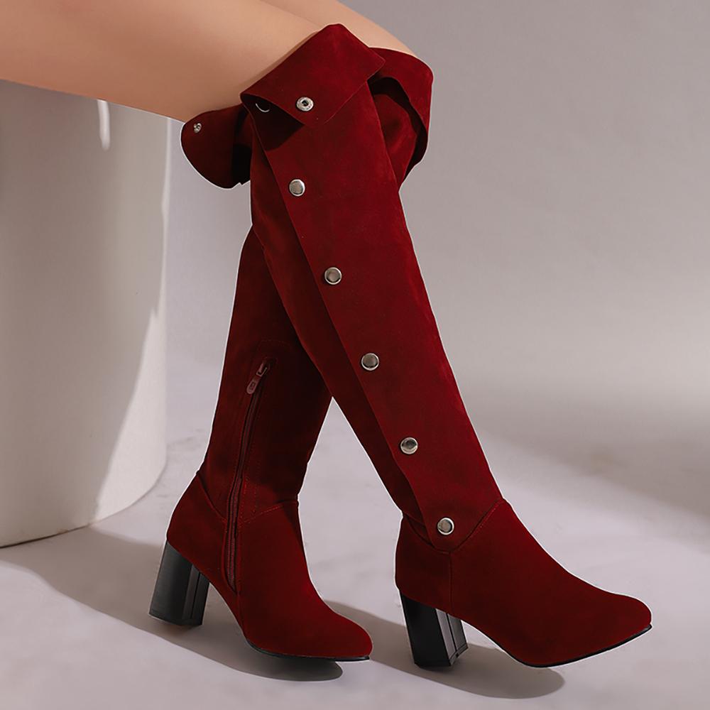 Khaki Black Women Over the Knee High Boots High Block Heel Big Size 50