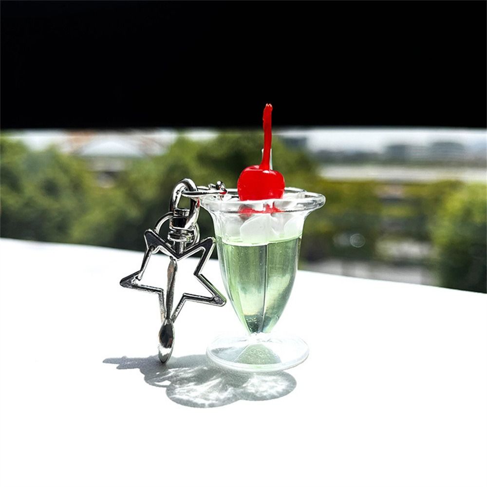 With Star Cherry Cream Cup 3D Simulation Phone Strap Ice Cream Key Chain  Bag Decorations