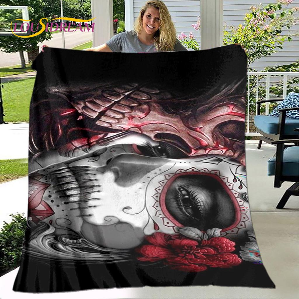 Gothic Horror Female Skull Dead Girl 3D Soft Plush Blanket,Flannel Blanket Throw Blanket for Living Room Bedroom Bed Sofa Picnic