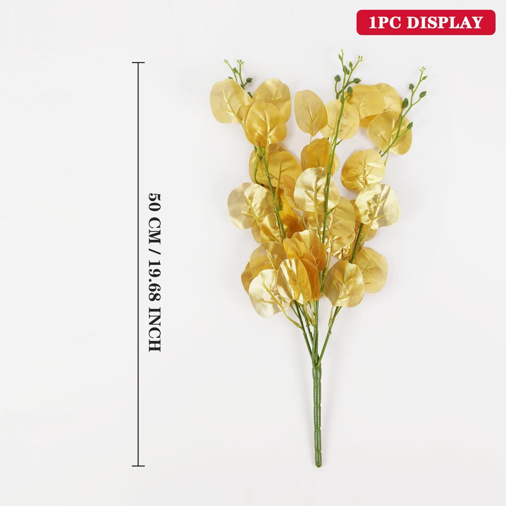 Gold Artificial Eucalyptus Leaves Bouquet Autumn Decoration Fake Plants for Wedding Birthday Party Home Decoration