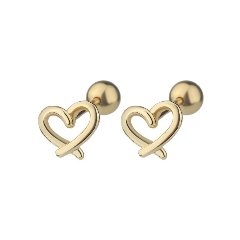 S925 Silver Sweet Hollow Heart Screw Back Earrings For Women Minimalist Small Cartilage Studs Sleep Friendly