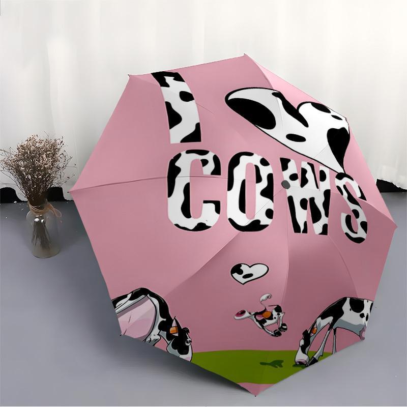 1pc Cow Love Automatic Folding Umbrella, 8-Rib Durable Iron Frame, Compact Travel Umbrella for Women & Men026