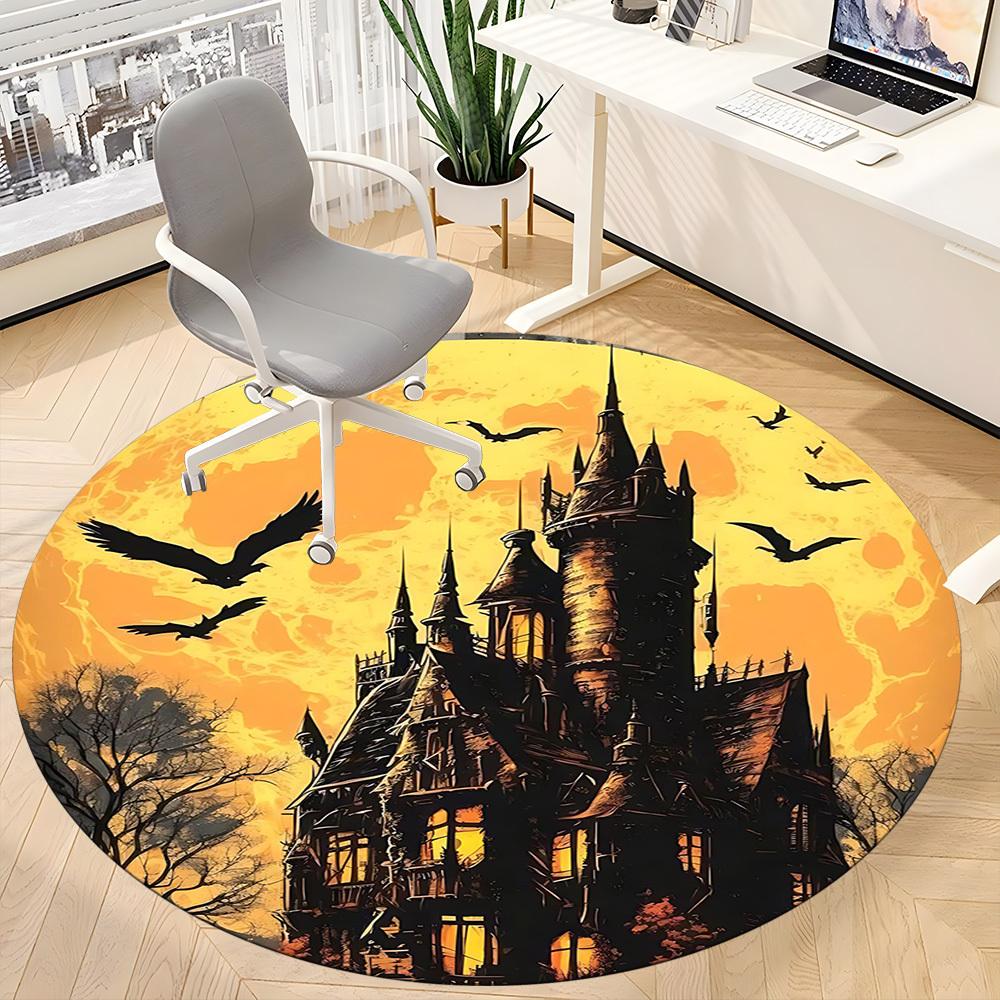 1PCHaunted Castle Office Round Area Rug,  Mat Suitable For Office, Under Office Chairs Bedroom Living Room Home Decor, Room Deco