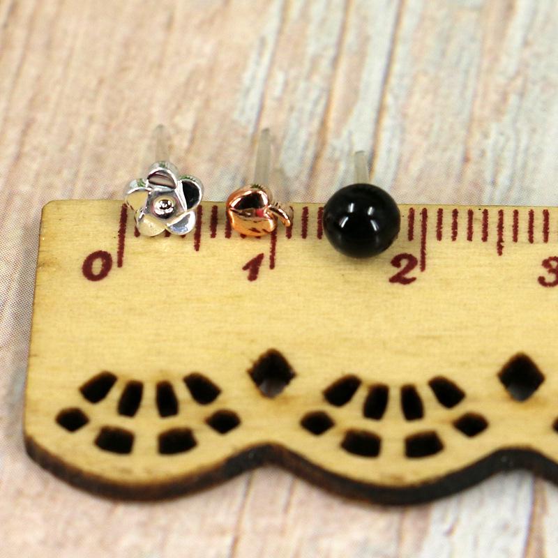 Boxed Set of 24 Mini Stud Earrings: Gold, Silver & Black with Plastic Posts