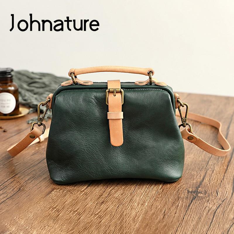 

Проста сумочка Johnature. Жіноча сумка з натуральної шкіри. Вінтажні однотонні сумки через плече. зелений