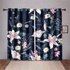 Blue Pink Floral Curtains Plant Flowers Leaves Black Background Curtains 2 Panel Living Room Bedroom Kitchen Dining Room Decor
