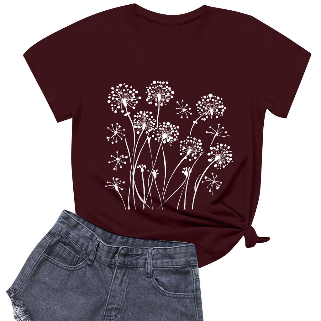 Women's Fashion Casual Printed Short Sleeve Round Neck Pullover Tops