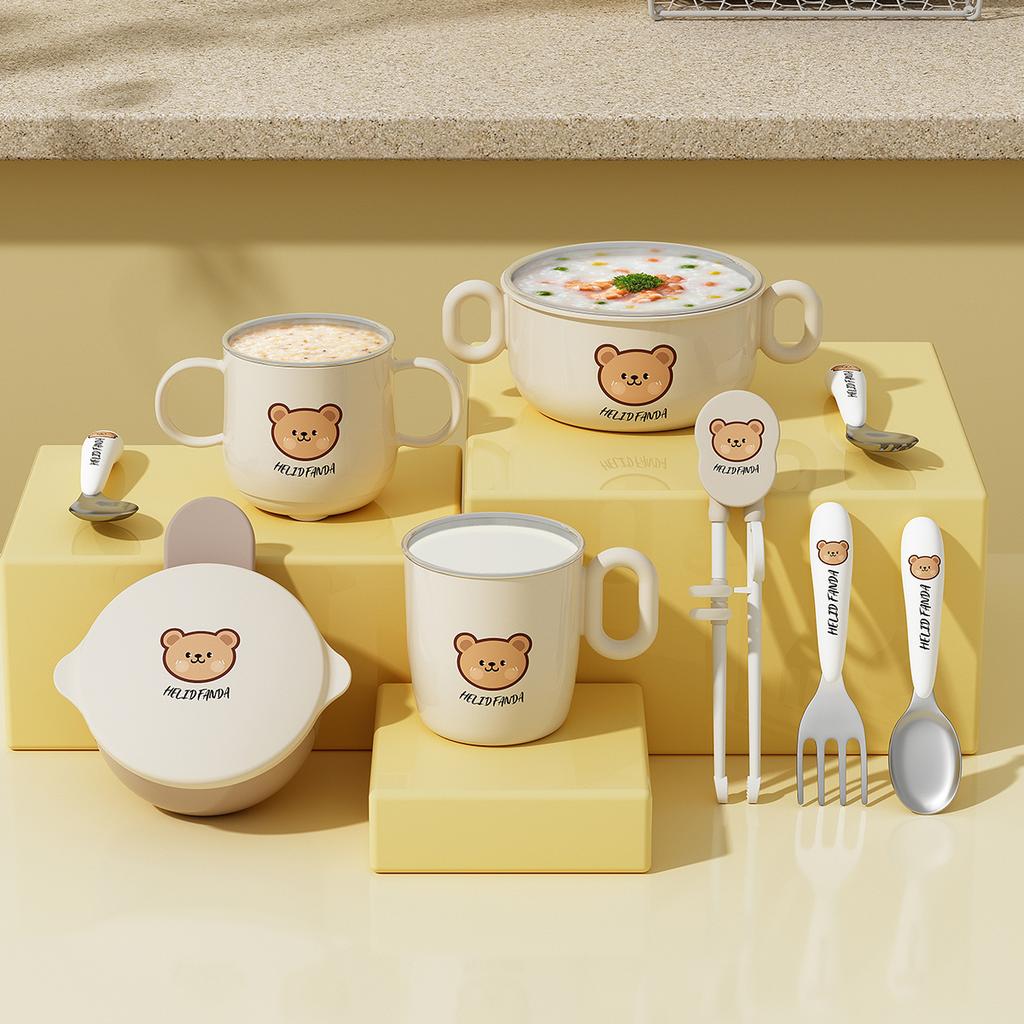 304 Stainless Steel Cutlery Set Anti Scalding Dinnerware Set With Handle Detachable Kid Bowl Drinking Cup Kitchen Items