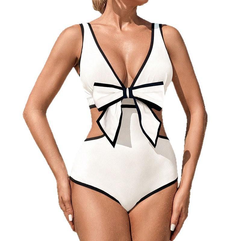 New Sexy Deep V-Neck One Piece Swimsuit For Women Patchwork Swimwear Female Bodysuit Backless Bathing Suit Bathers